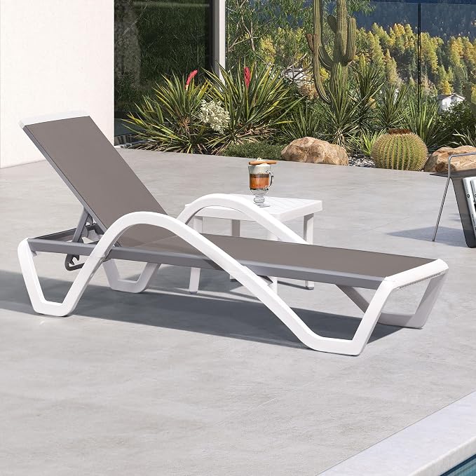 PURPLE LEAF Patio Chaise Lounge Chair Set Outside Aluminum Plastic Stackable by PURPLELEAF