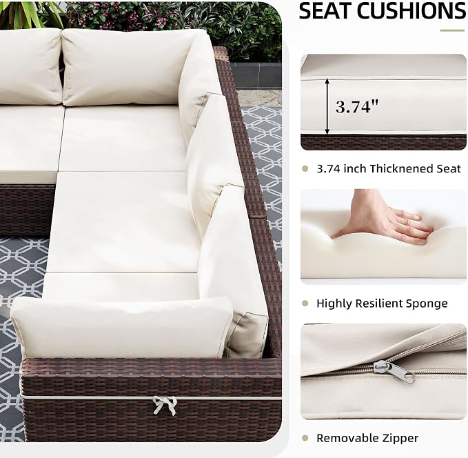 UPHA 9 Pieces Patio Furniture Sets, Wicker Outdoor Sectional Sofa Couch - Image 5
