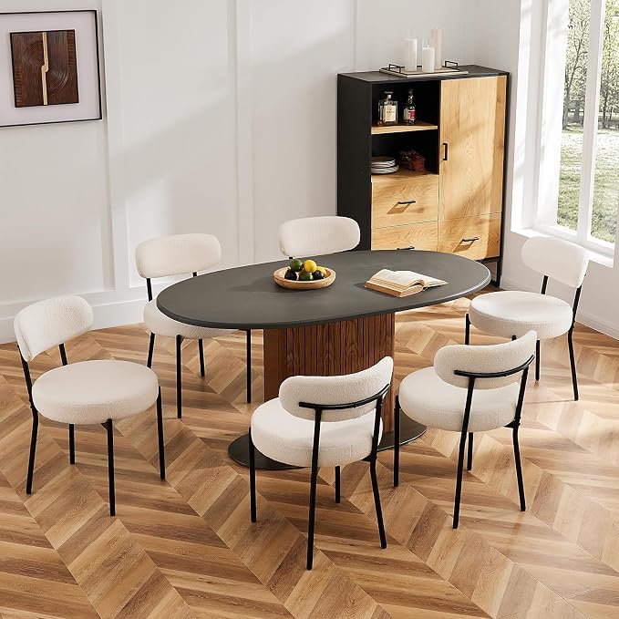 Sweetcrispy Dining Chairs Set of 6, Boucle Upholstered Modern Mid Century Round by Sweetcrispy