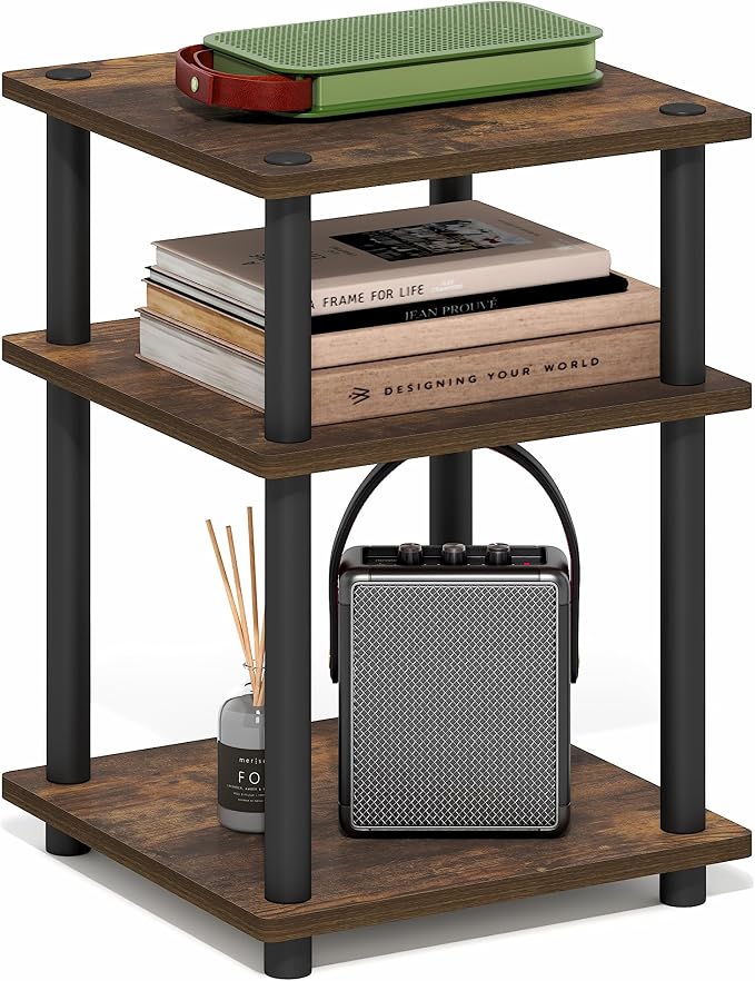 Furinno Turn-N-Tube Side Table, 3-Tier Square Modern End Table, Toolless Open by Furinno-FitsYourSpaceFitsYourBudget
