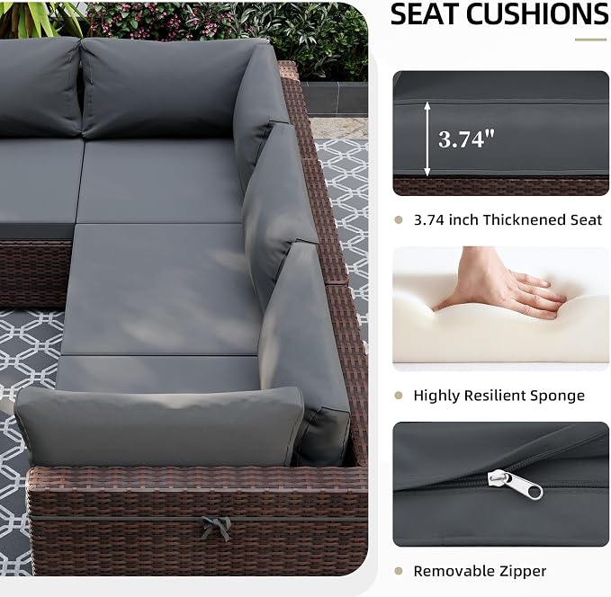 UPHA 7 Pieces Patio Furniture Sets, Wicker Outdoor Sectional Sofa Couch - Image 5