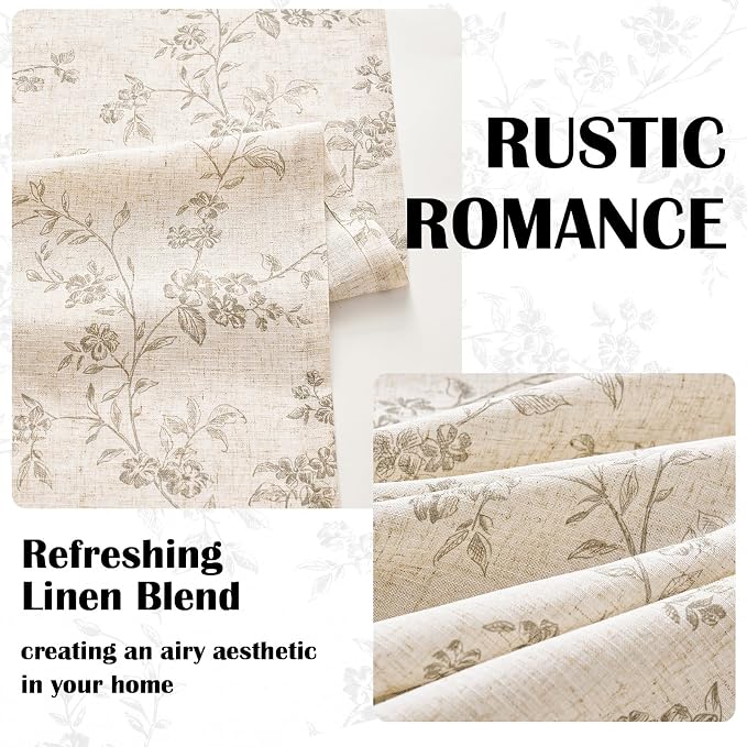Lazzzy Farmhouse Linen Curtains Extra Long Gray Floral Curtains 108 Inch Long - Image 4