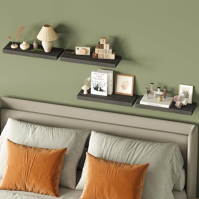 Fixwal 15.7in Floating Shelves, Rustic Wood Finish Wall Shelves Set of 4 - Image 8
