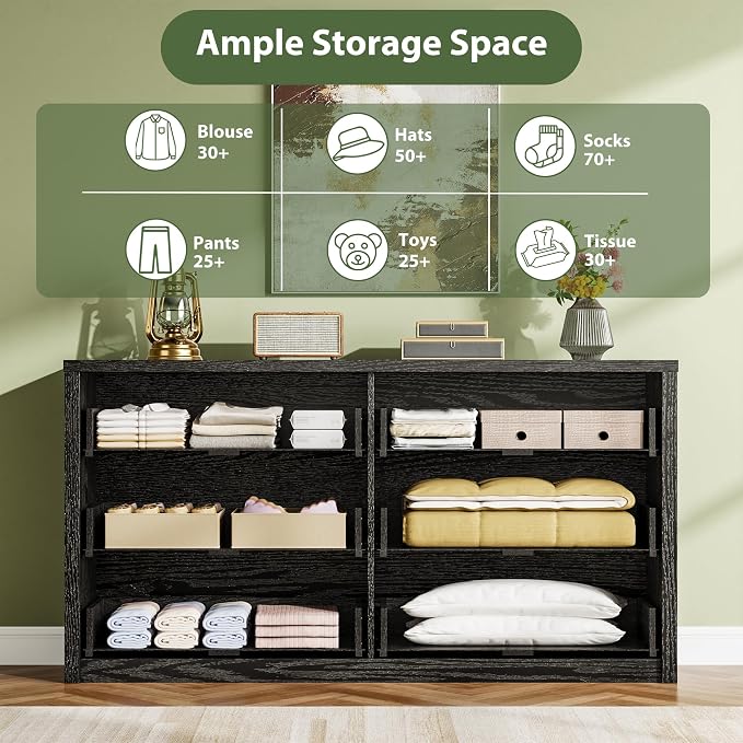 GarveeHome 6 Drawer Dresser for Bedroom, Wide Wood Chest of Drawers Handle Free - Image 6