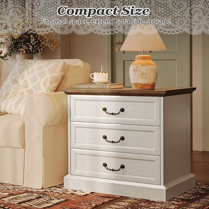 Huuger Nightstand with Charging Station, 3 Drawer Night Stand, 22 Inch Wider - Image 9