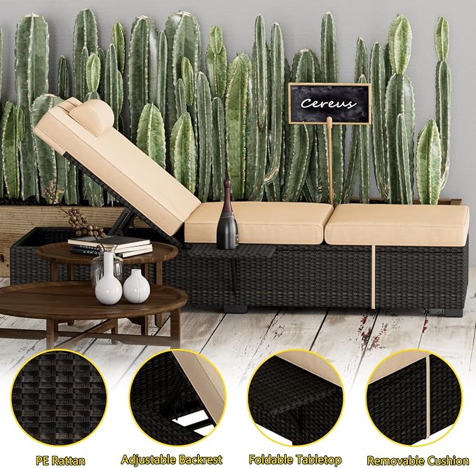 GAOMON Chaise Lounge Chairs Set of 2, Outdoor PE Rattan Chaise Lounge Chair - Image 7