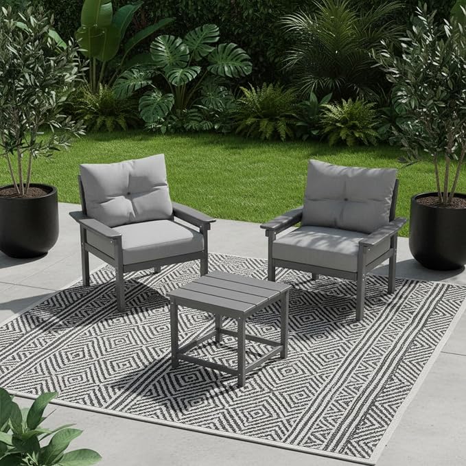HDPE 3 Piece Patio Furniture Set, All-Weather Outdoor Couch Bistro Set by YourPerfectOutdoorEscape