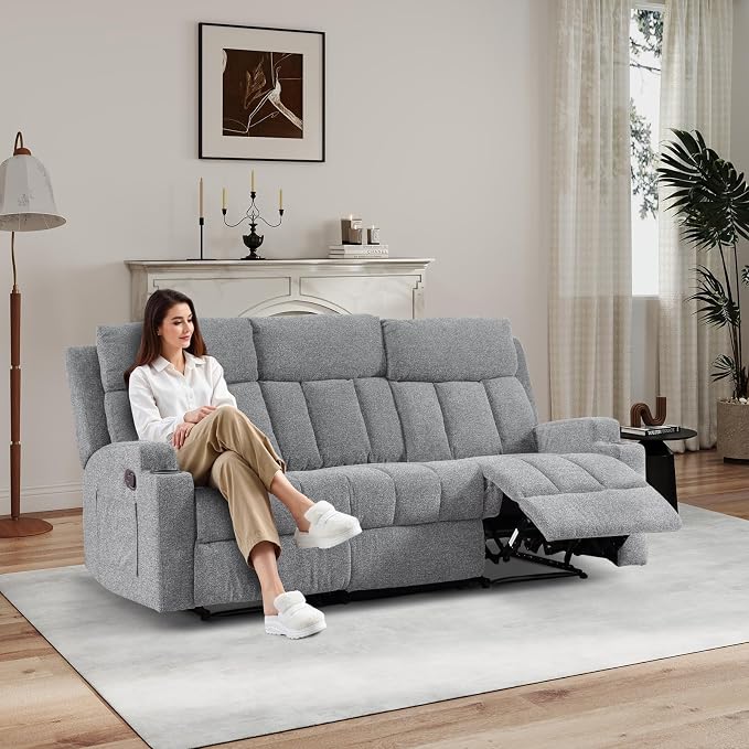 CANMOV Manual Recliner Sofa Set, Fabric Reclining Sofa Chair - Image 2