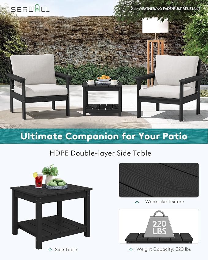 SERWALL HDPE Patio Sofa Set, 3-piece Sectional Outdoor Furniture Set, All - Image 6