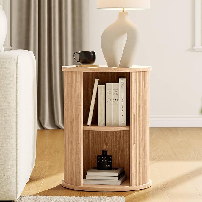 LINSY HOME Round Fluted End Table, Tall Side Table - Image 2