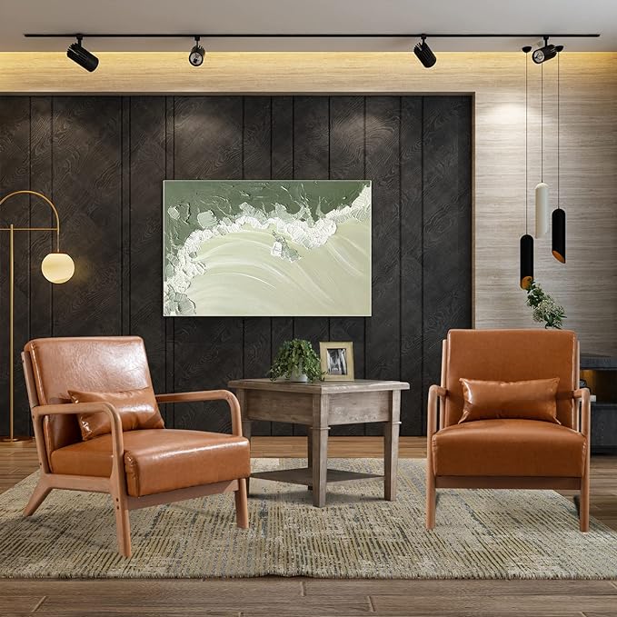 INZOY Mid-Century Modern Accent Chair Set of 2, PU Leather Reading Armchair by INZOY