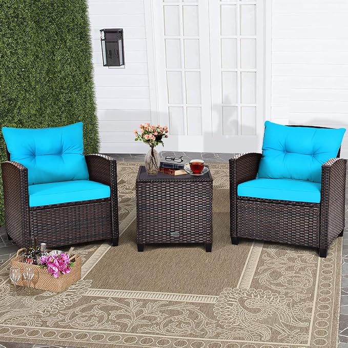 COSTWAY 3PCS Patio Furniture Set, PE Rattan Wicker Sofa w/Washable Cushion and - Image 3