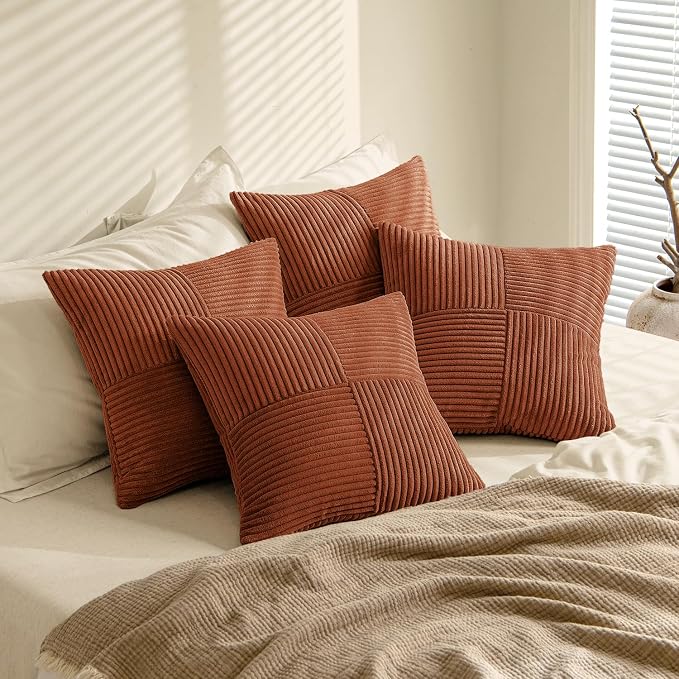 MIULEE Boho Farmhouse Rust Decorative Throw Pillow Covers 18x18 Inch 4 Packs - Image 4