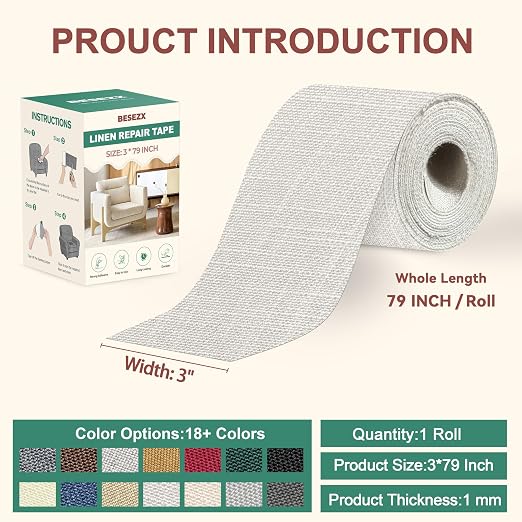 BESEZX Linen Fabric Repair Tape, 3x79 Inch Self Adhesive Repair Patches - Image 2