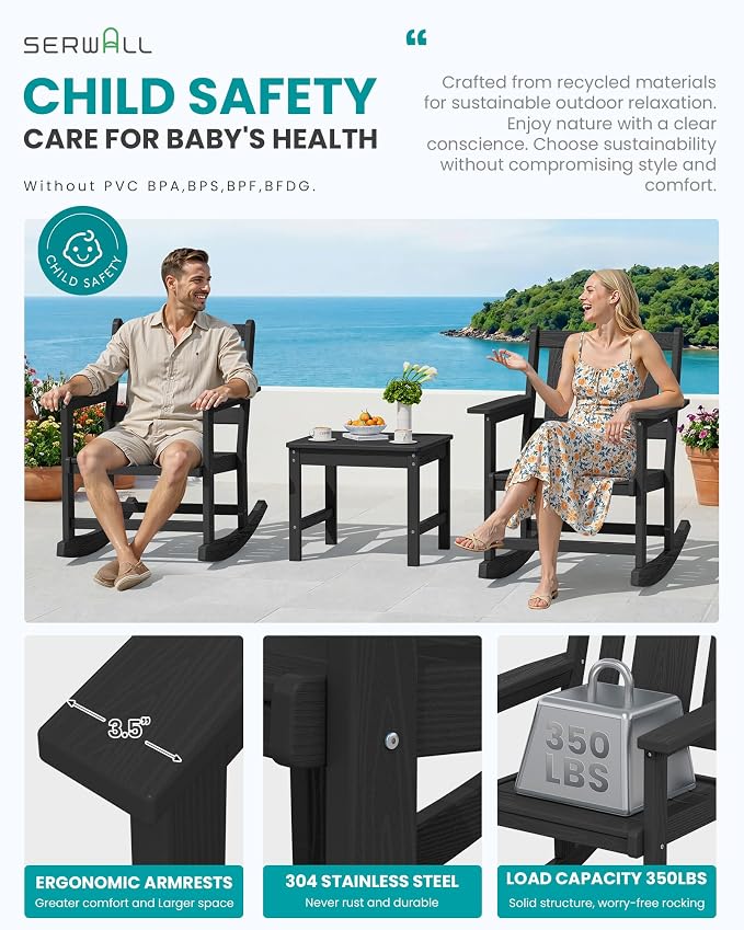 SERWALL Outdoor Rocking Chair Set of 2 - Image 4