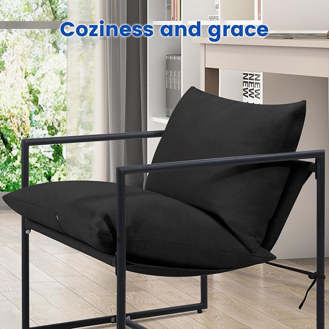 Kromax Sling Accent Chair, Cozy Living Room Chairs, Square Metal Frame - Image 3