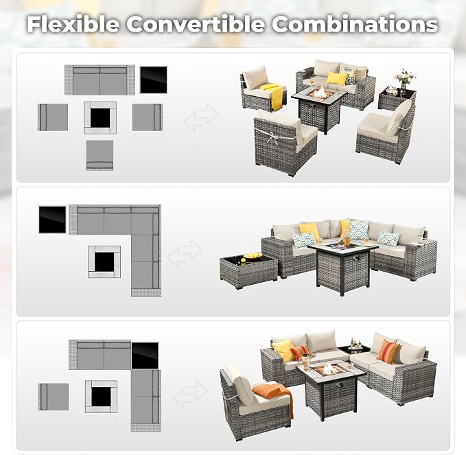 ovios 7 Pieces Patio Furniture Set, Outdoor Wicker Sectional Sofa - Image 2