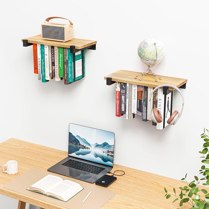 NANATI 2 Set of Floating Bookshelf, Pine Wood Invisible Bookshelf, Hanging - Image 5