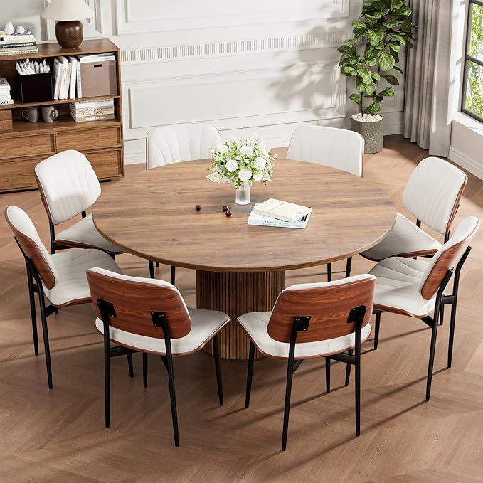 REONEY Dining Chairs Set of 4, Mid-Century Modern Upholstered PU Leather Chairs - Image 6