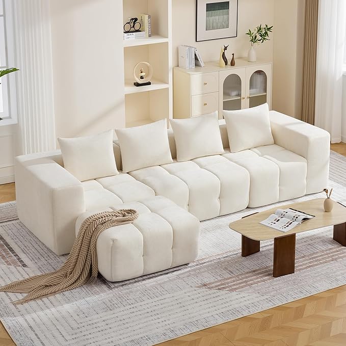 119" Boneless Couch, Oversized Cloud L Shaped Couch, Modular Sectional 4 Seater by CACFTII