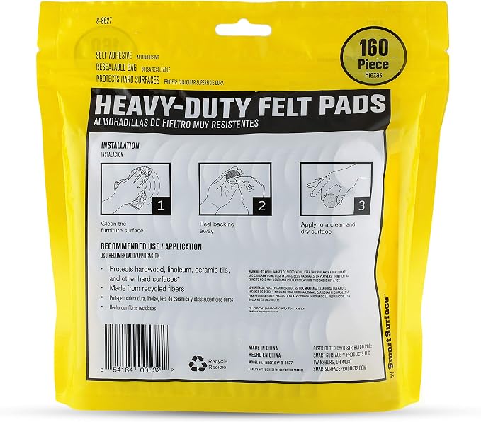 Smart Surface 8627 Heavy Duty Self Adhesive Furniture Felt Pads 1-Inch Round - Image 2