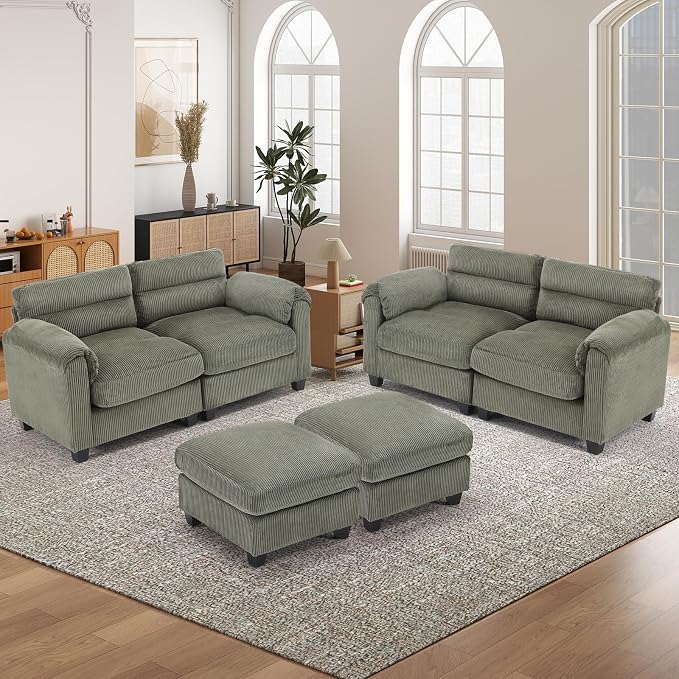 HAOMARKETS Corduroy 4-Piece Sofa Set, Upholstered Ottoman Set of 2 and 2 - Image 6