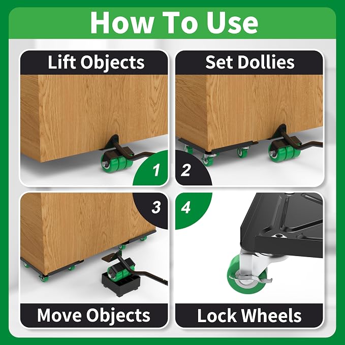 NEST EASY Heavy Duty Furniture Dolly 360° Rotating 5 Wheels, Alloy Steel - Image 3