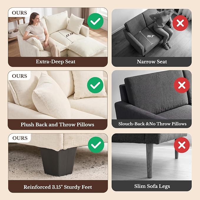 Loveseat Sofa with Ottoman, Cloud 3-Layer Cushion & 27" Deep Seat Modern Small - Image 5