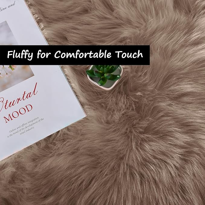 Goolela Furry 2x6 Fluffy Faux Sheepskin Beige Washable Shag Rug - Image 5