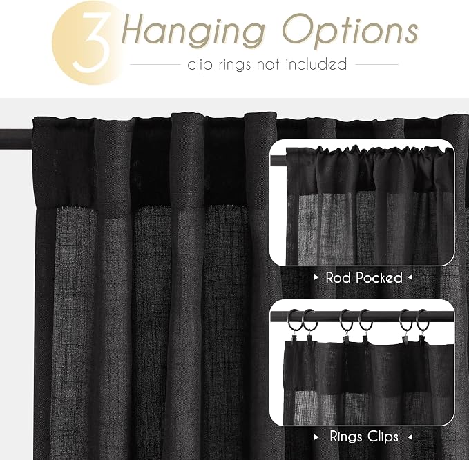Black Linen Curtains 96 inches Long - Image 5