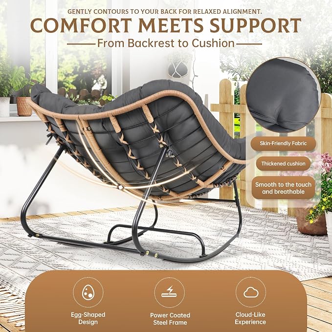 SUNCROWN Oversized Wicker Rocking Chair Indoor Outdoor, 450 LBS Heavy Duty - Image 6