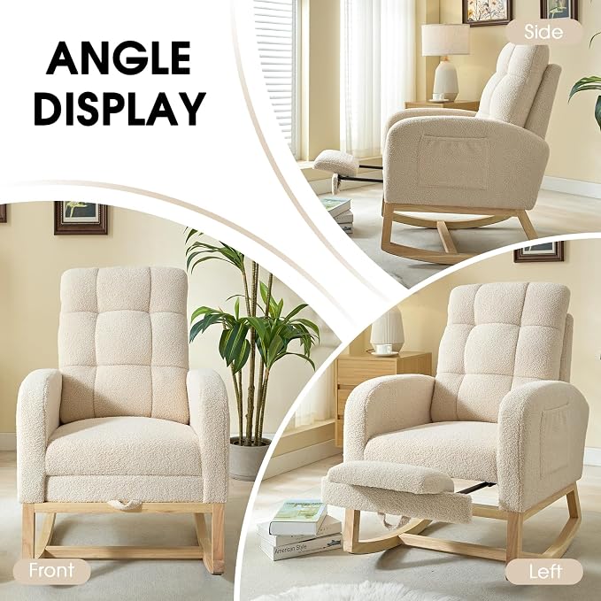 NIOIIKIT Modern Nursery Rocking Chair, Teddy Upholstered Rocking Chair - Image 8