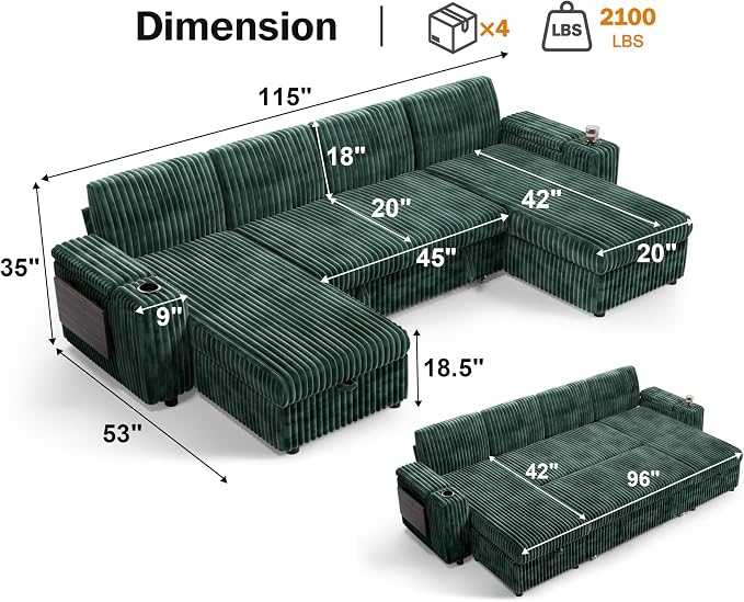 Vipbear 108" Modular Sectional Sleeper Sofa - Image 3