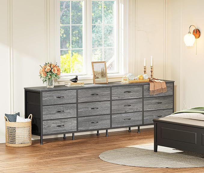 Huuger 70 Inch Dresser for Bedroom, TV Stand for 65, 80 Inch TV, 12 Fabric - Image 9