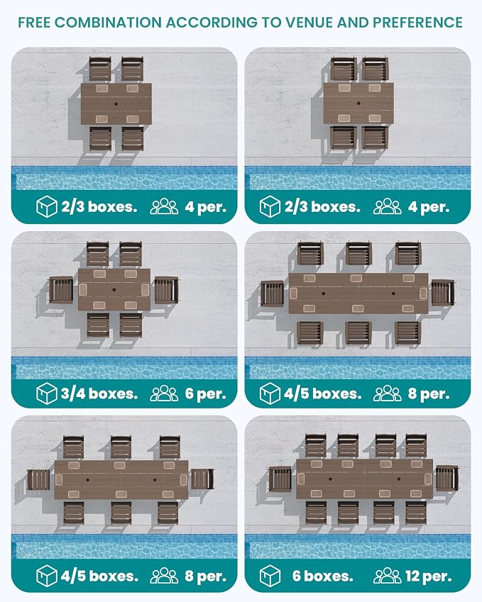 SERWALL HDPE Dining Set for 8: 2 Umbrella Hole Tables + 8 Chairs. Includes 8 - Image 9