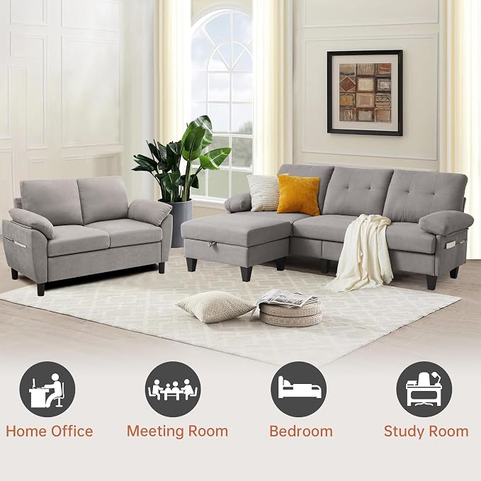 84" Convertible Sectional Sofa Set, 3 Seat L Shaped Couch - Image 6