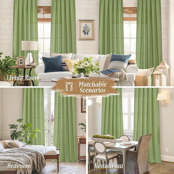 LAMIT Green Linen Curtains 63 inch Length - Image 6