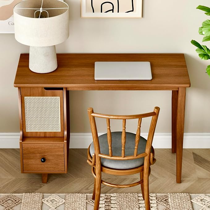 Vintage Style Desk with Storage Space and Drawer, Mid-Century Modern - Image 3