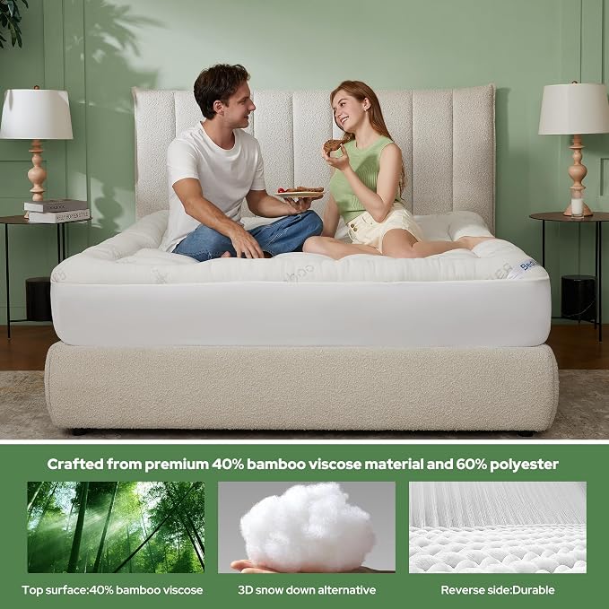 BEDLORE King Mattress Topper Viscose Derived from Bamboo, Thick Pillow Top - Image 3