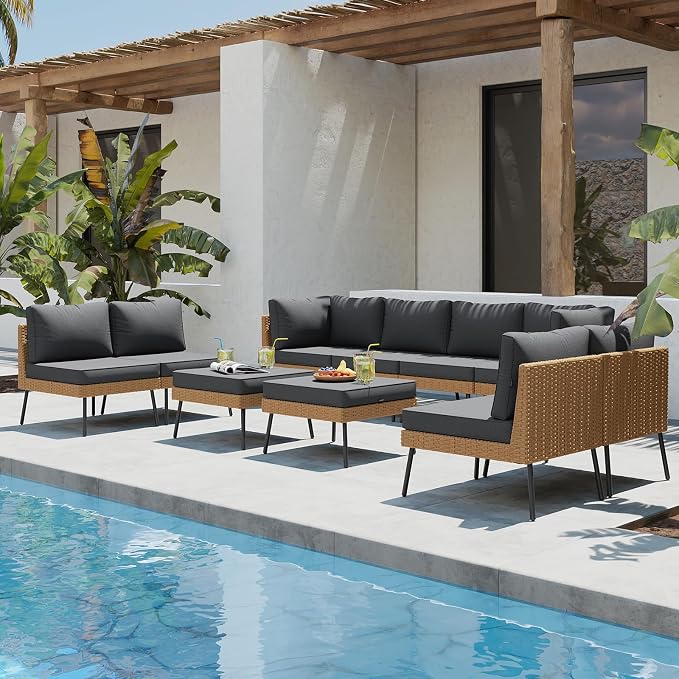 Aoxun 10 Piece Patio Furniture Set, 10 Seats Outdoor Sectional Sofas - Image 8