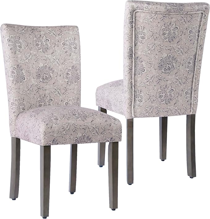 HomePop Classic Parsons Dining Chair -Gray Linen Artistic Floral Print by HomePop