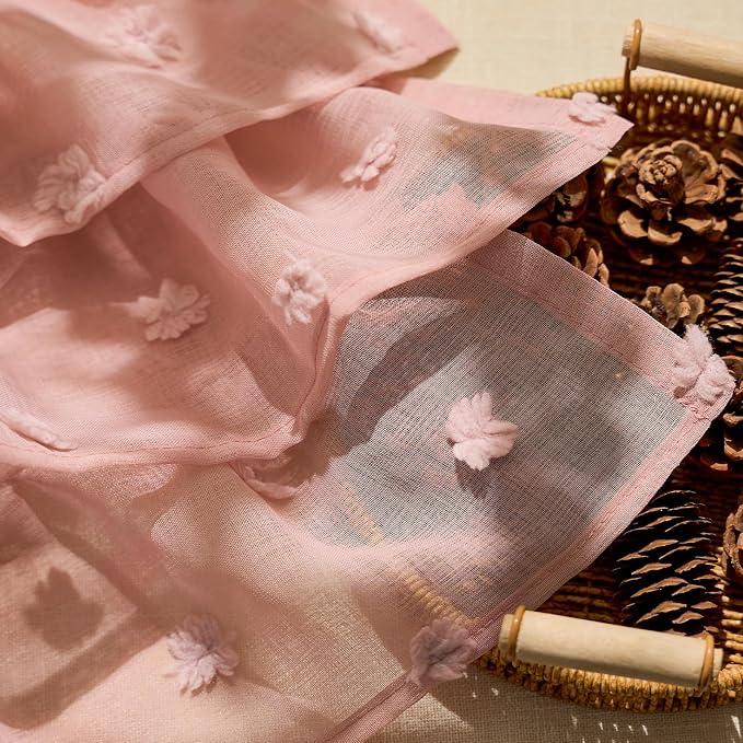 jinchan Ruffled Kitchen Valance Pom-Pom Voile Valance Curtains Sheer Shabby - Image 9