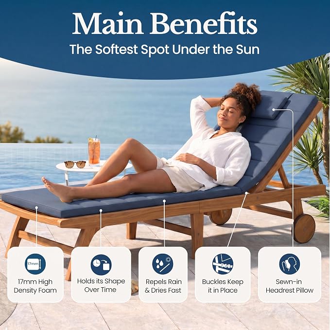 Quilted Chaise Lounge Outdoor Patio Furniture Cushions | Water-Resistant Patio - Image 3