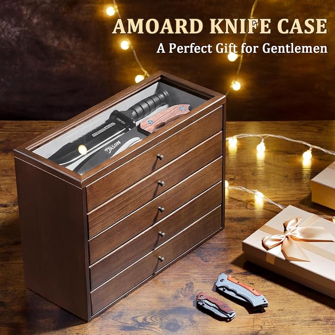 5-Tier Large Knife Display Case & Organizer, Wooden Pocket Knife Storage Box - Image 6