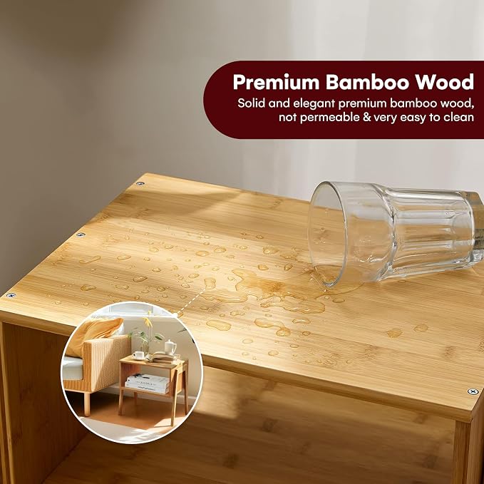 Vdomus Bamboo Stackable Nightstand Set of 2- Natural Wood Matching Side Table - Image 7