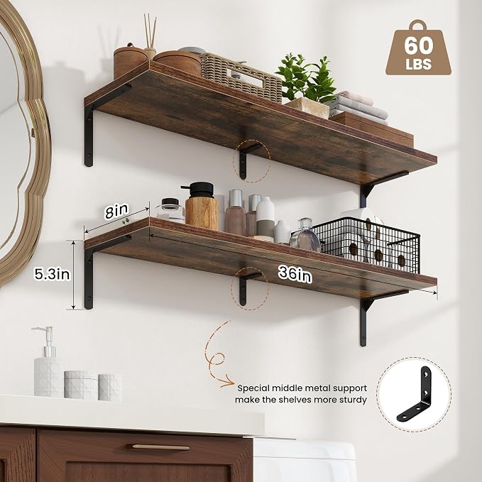 Fun Memories Deep Floating Shelves, 36W x 8D Floating Shelves Set of 2 - Image 3