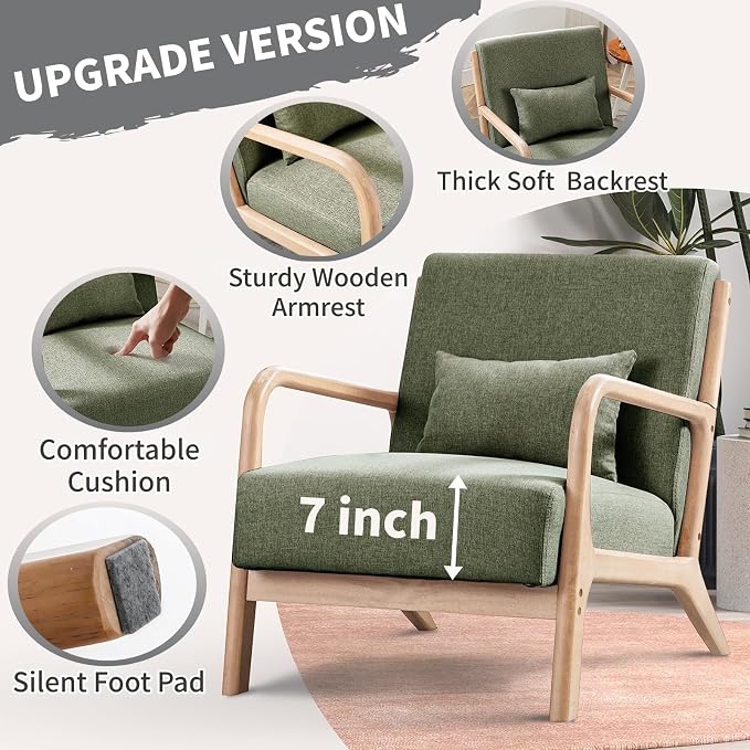 ANJ Mid Century Modern Accent Chairs Set of 2, Comfy Fabric Reading Chair - Image 3