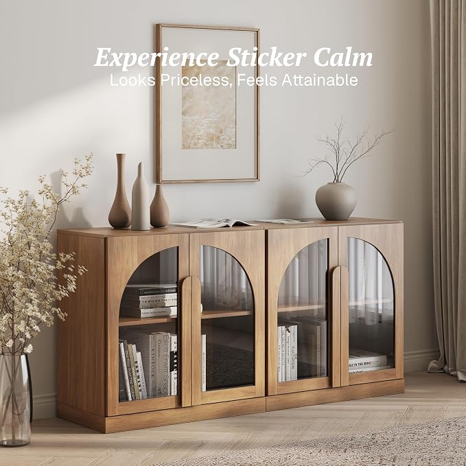 BELLEZE 2 Tier Bookshelf with Arched Glass Door - Image 3