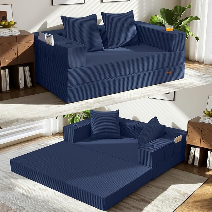 COMAX Futon Sofa Bed, 4‑in‑1 Convertible Sofa Bed, Folding Boneless Couches by COMAX