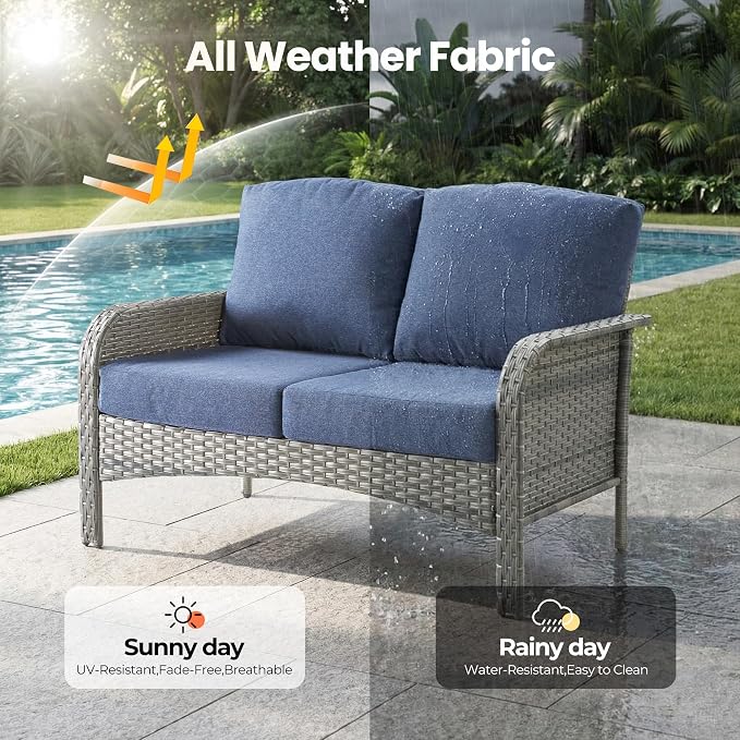 Weaxty 7 Pieces Patio Furniture Set, Wicker Outdoor Swivel Rocking Chairs - Image 7